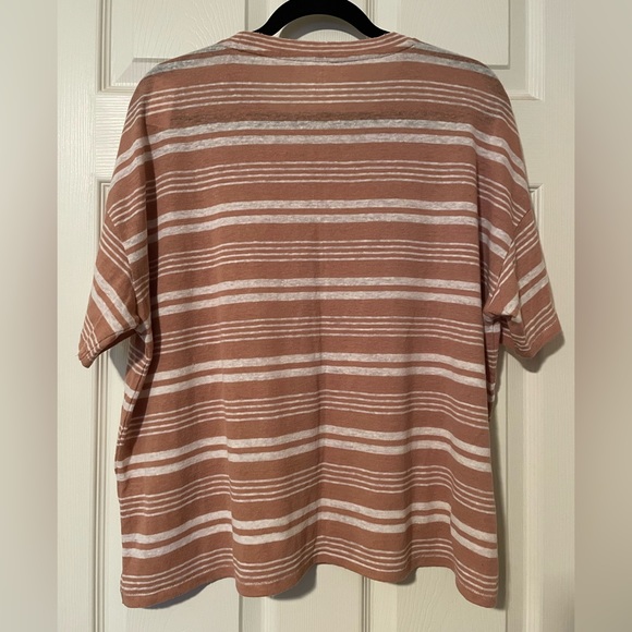 Aerie Distressed Peach Striped Short Sleeve Tee - Picture 2 of 9